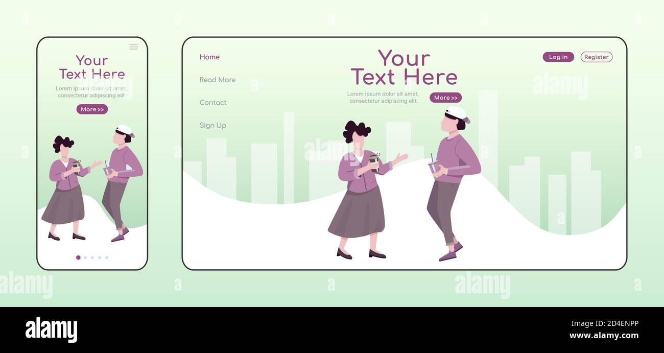 Zero waste alternatives adaptive landing page flat color vector template Stock Vector
