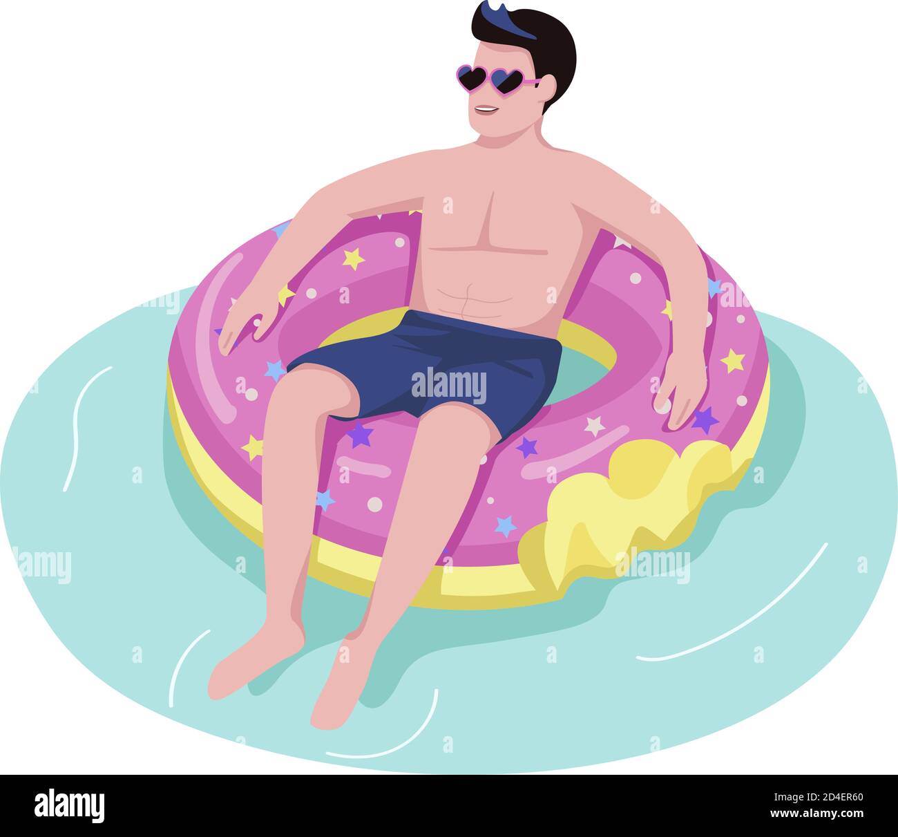 Man on inflatable donut flat color vector faceless character Stock Vector