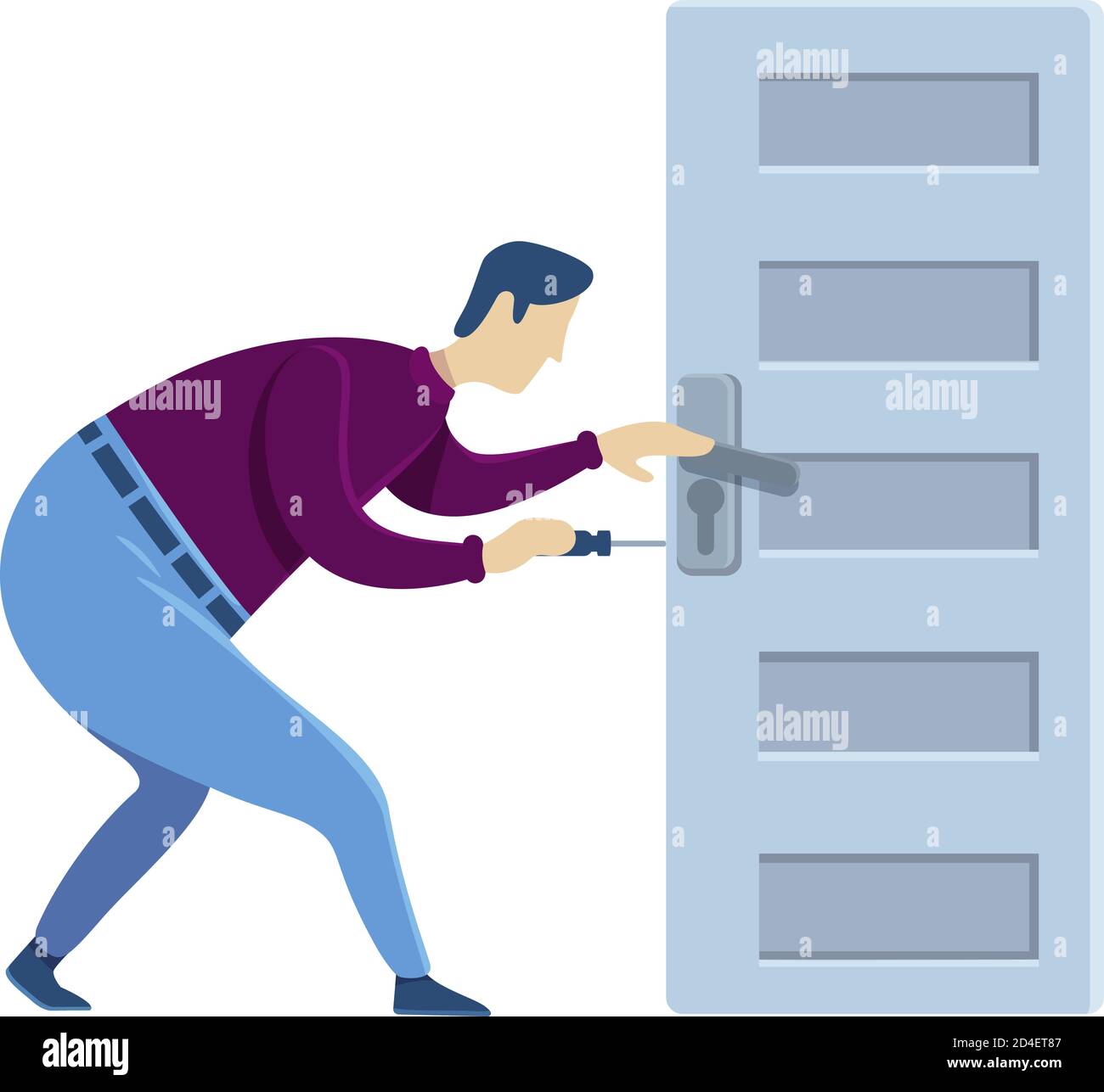 Door knob fixing flat color vector faceless character Stock Vector
