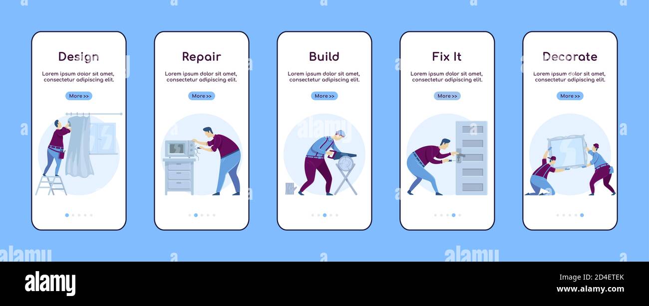 Home repair onboarding mobile app screen flat vector template Stock Vector