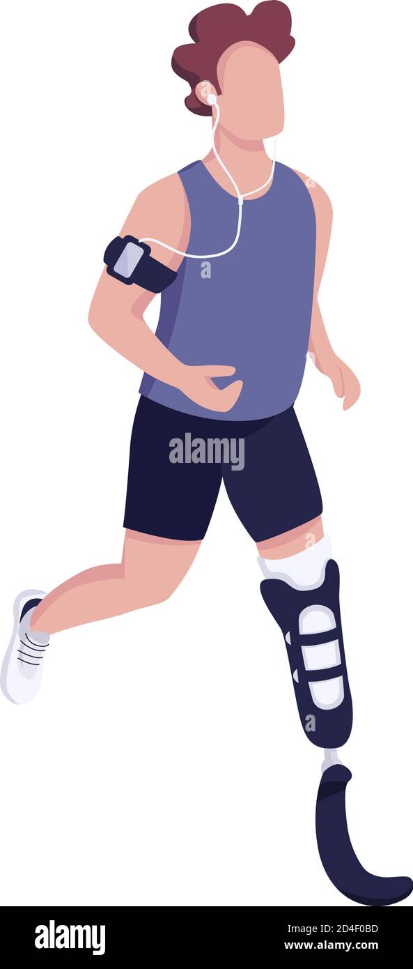 Runner with artificial leg flat color vector faceless character Stock Vector