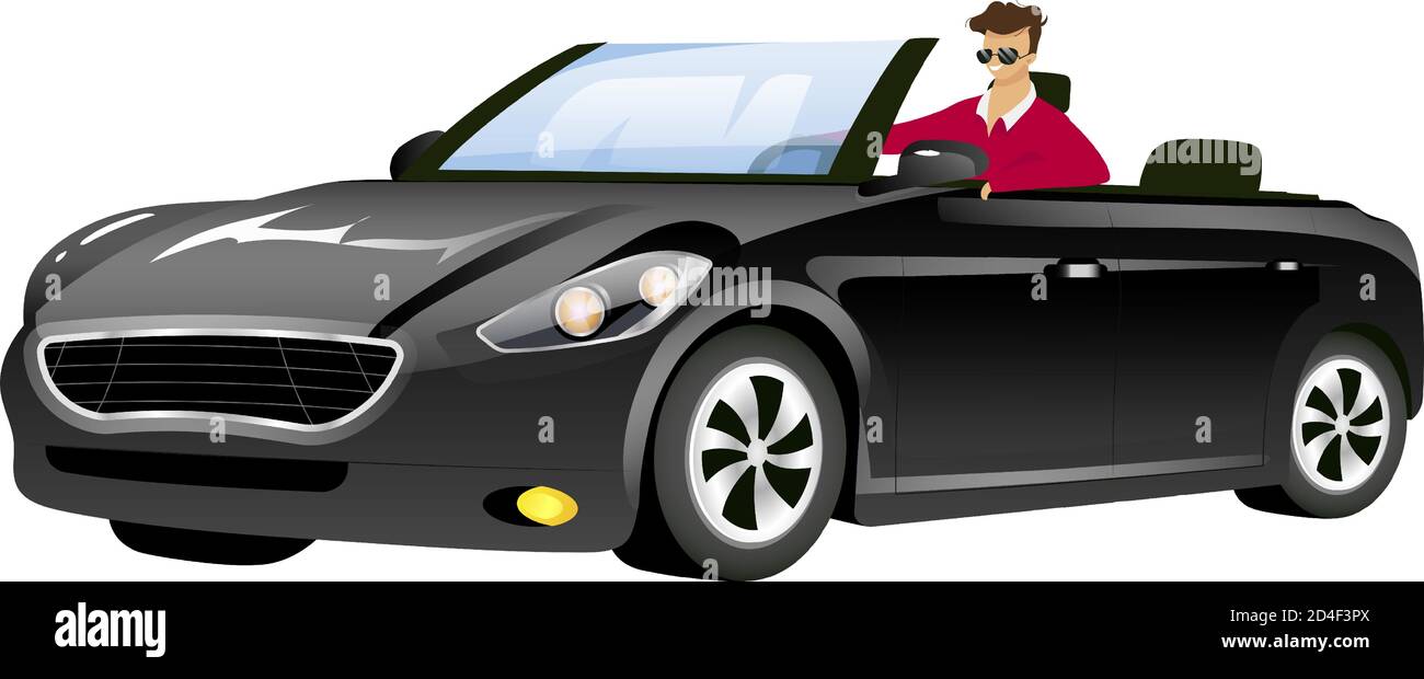 Man in cabriolet flat color vector faceless character Stock Vector