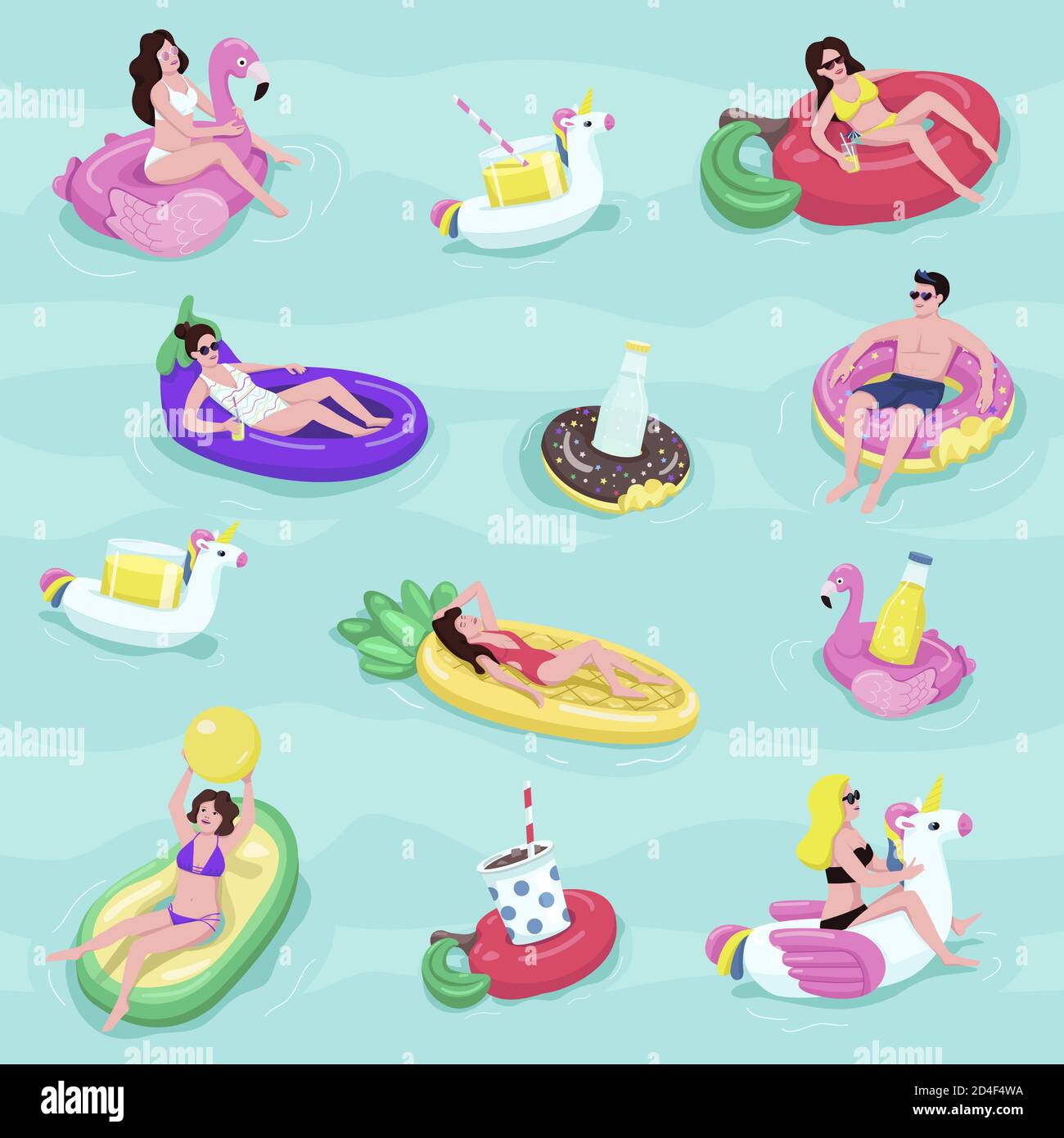 Pool party flat vector seamless pattern Stock Vector
