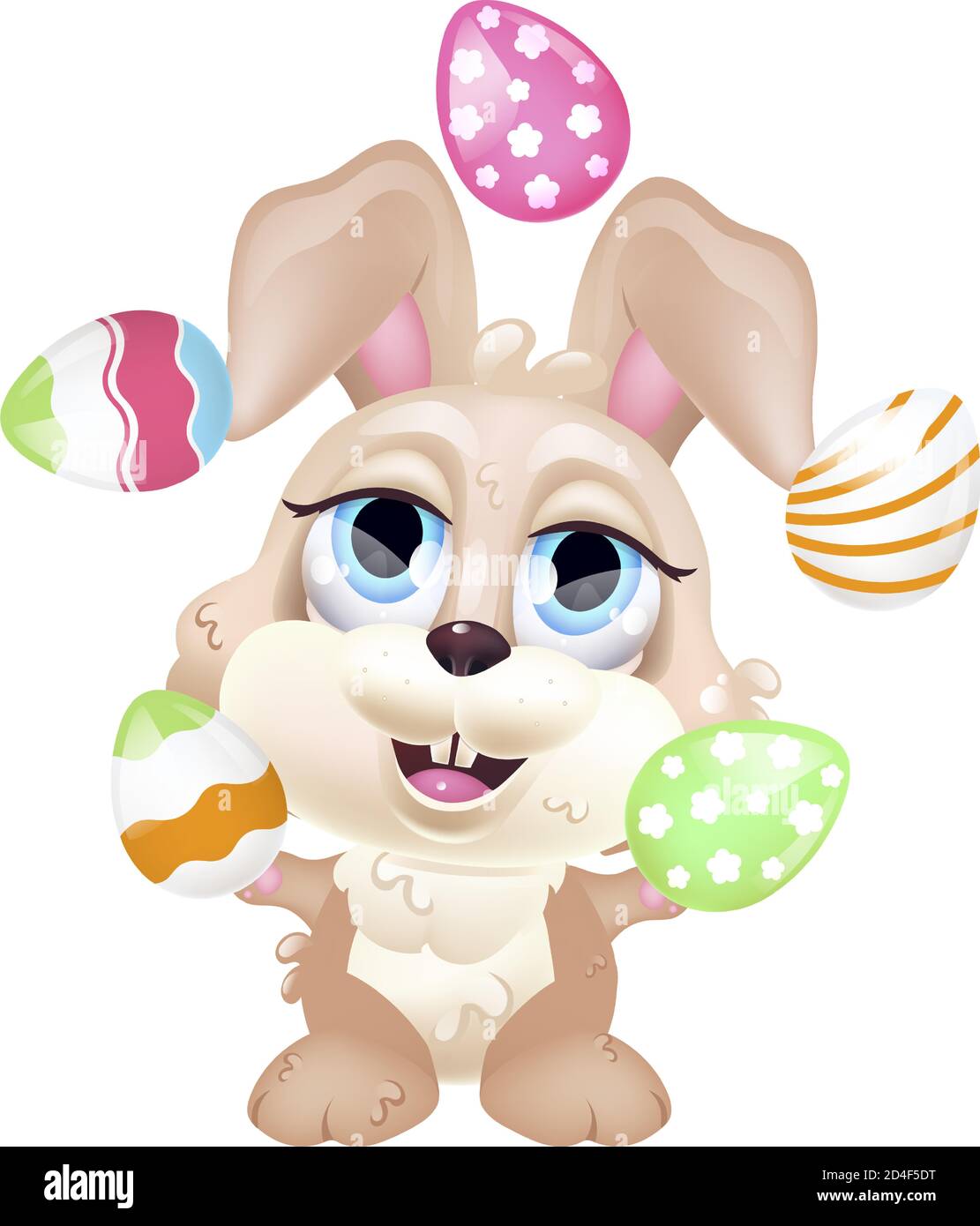 Cute bunny juggling eggs kawaii cartoon vector character Stock Vector ...