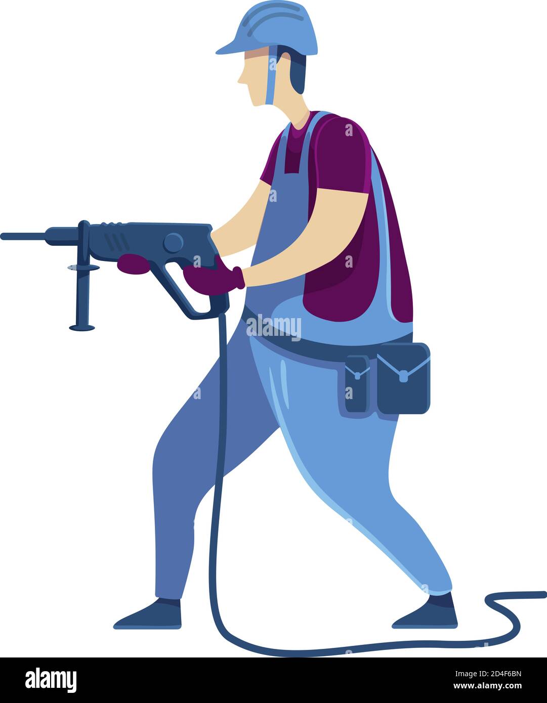Man with drill flat color vector faceless character Stock Vector