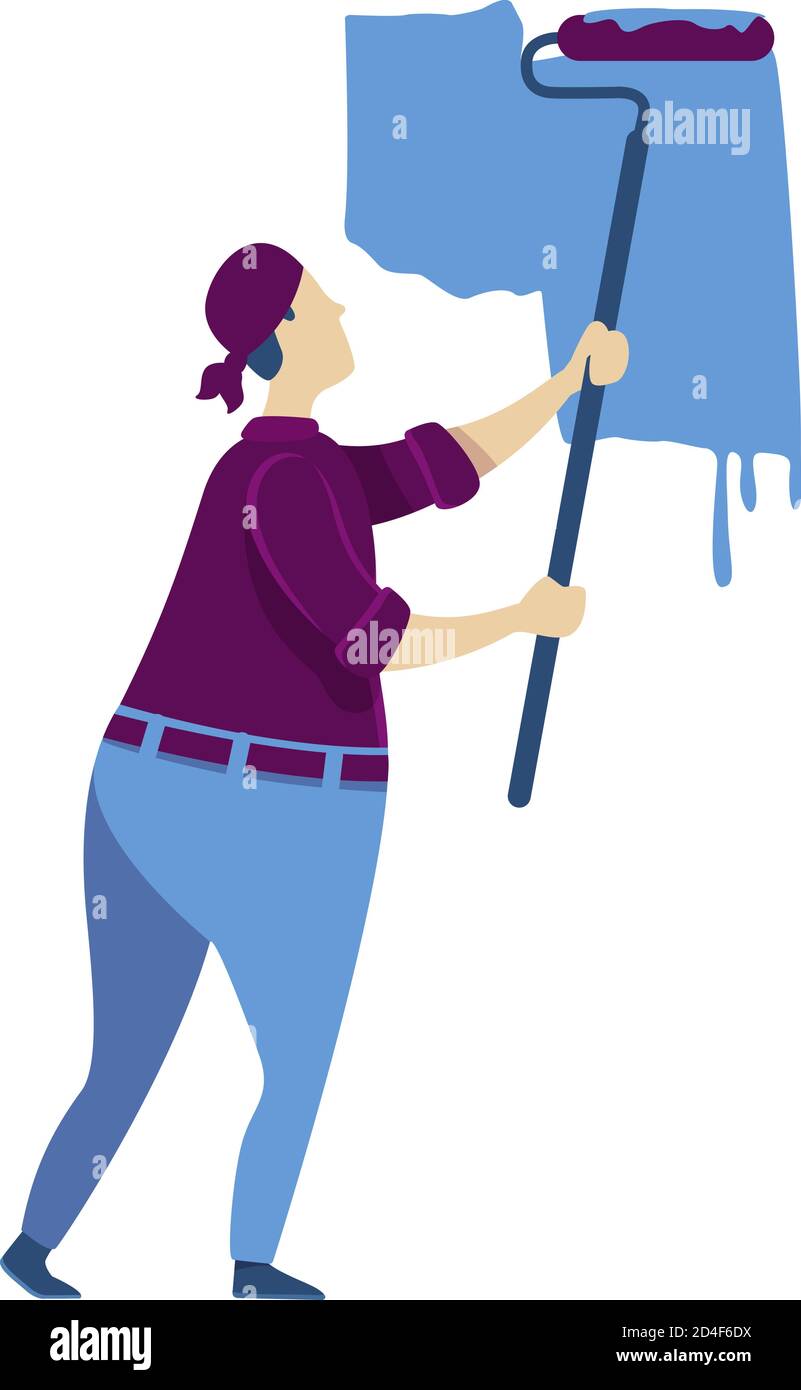 Wall painting flat color vector faceless character Stock Vector