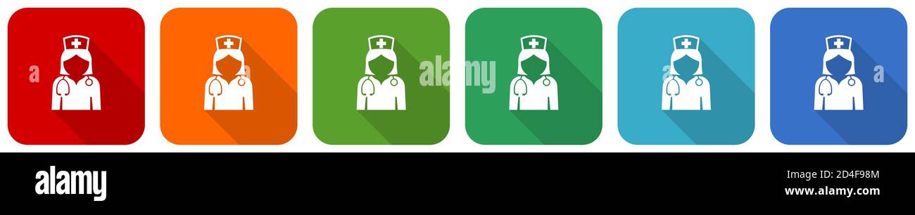 Doctor icon set, flat design vector illustration in 6 colors options ...