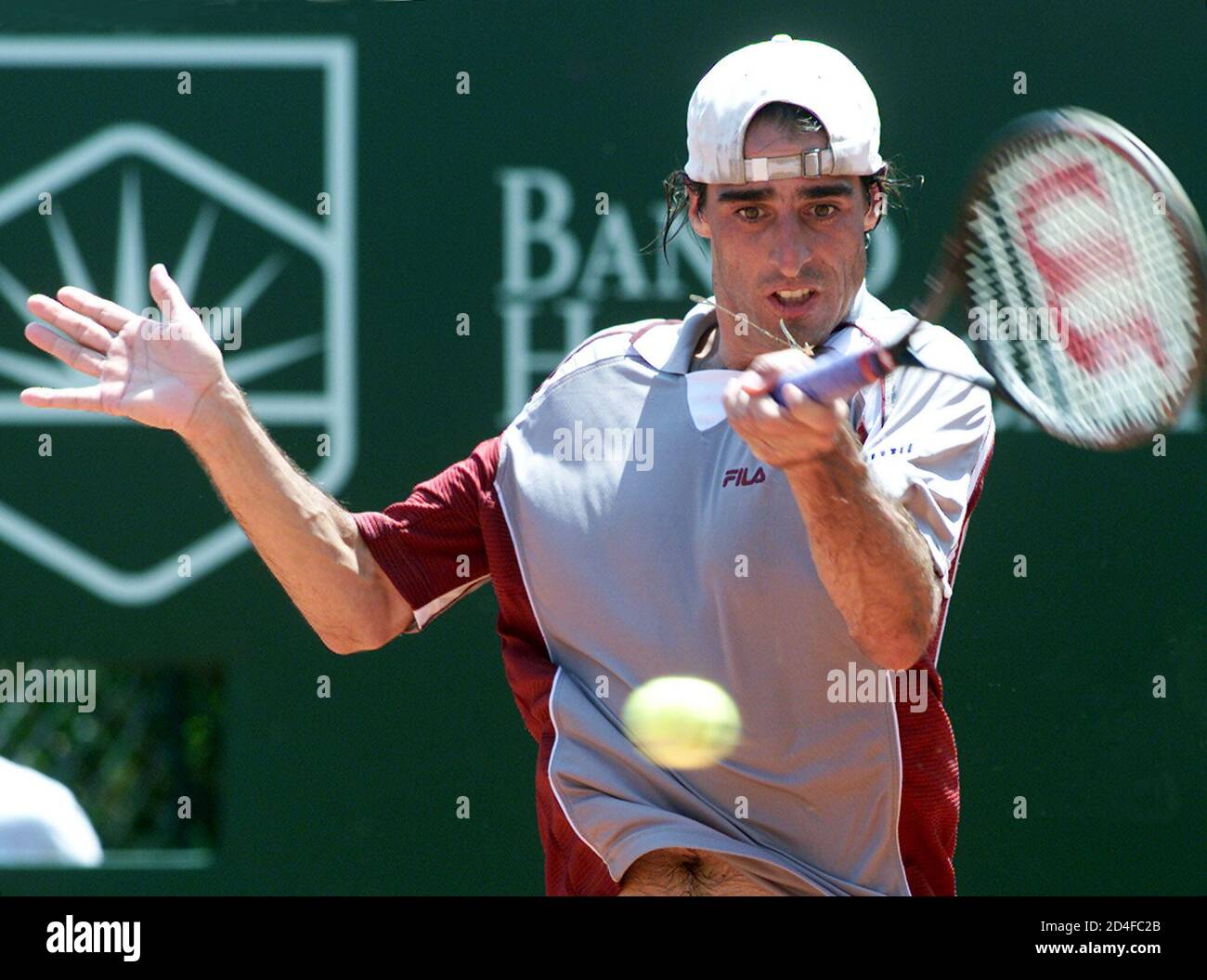 Fernando Meligeni of Brazil eyes the ball during an ATP match versus Juan  Marin, of Costa Rica at the Buenos Aires Lawn Tennis Club, Februry 19,  2001. Meligeni won 6-3, 6-0. EM/HB