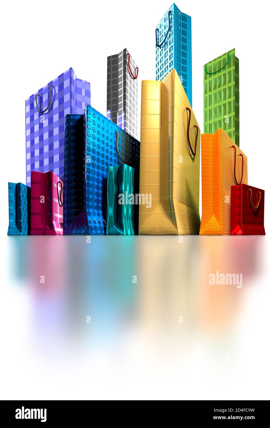 Shopping, retail therapy, consumerism, carrier bags, mall, skyline Stock Photo