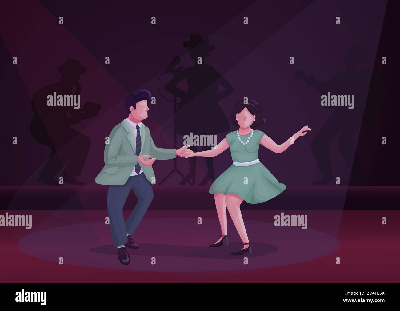 Man and woman dancing twist flat color vector illustration Stock Vector