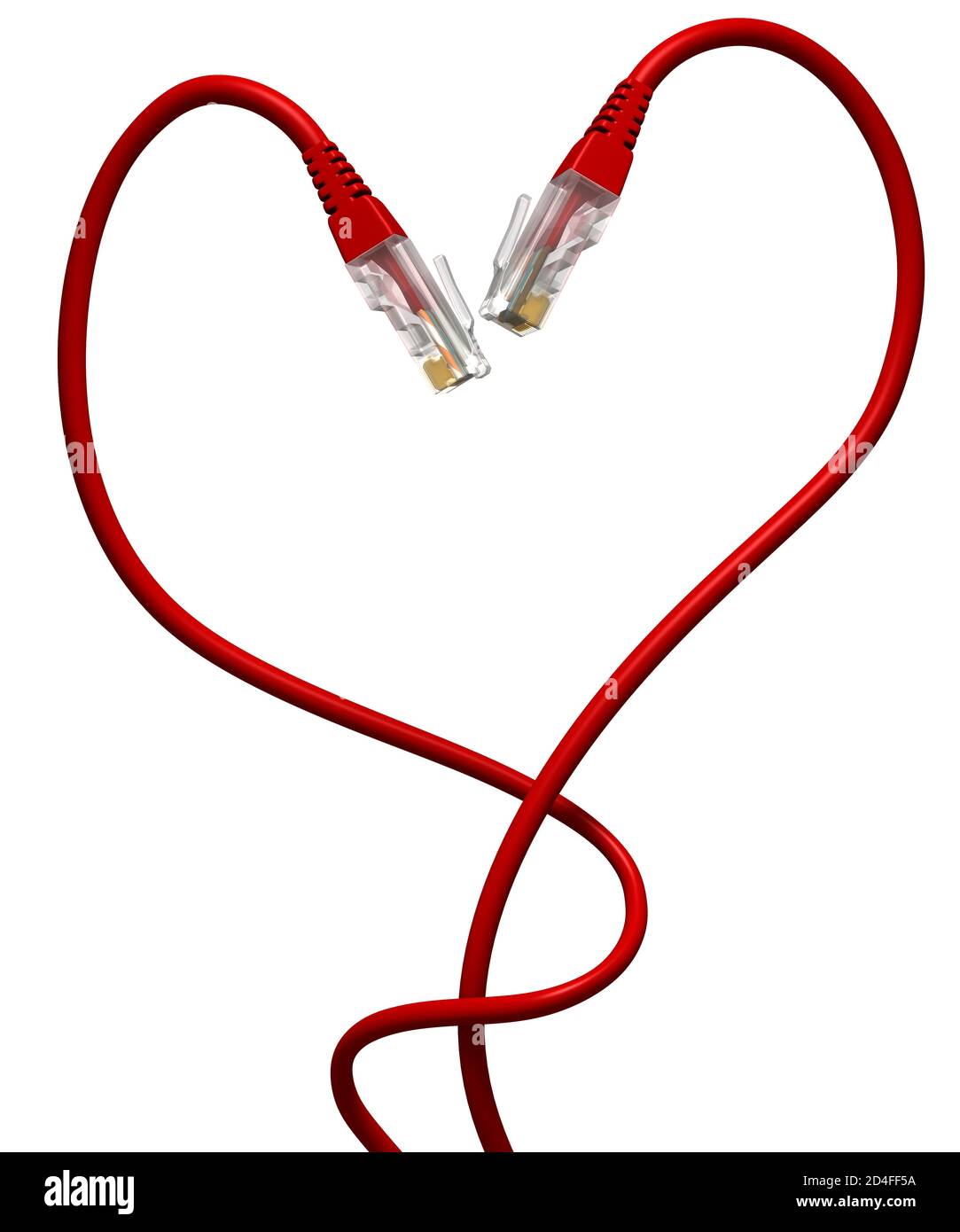 two ethernet cables intertwined in the shape of a heart. Love, connection, in touch Stock Photo