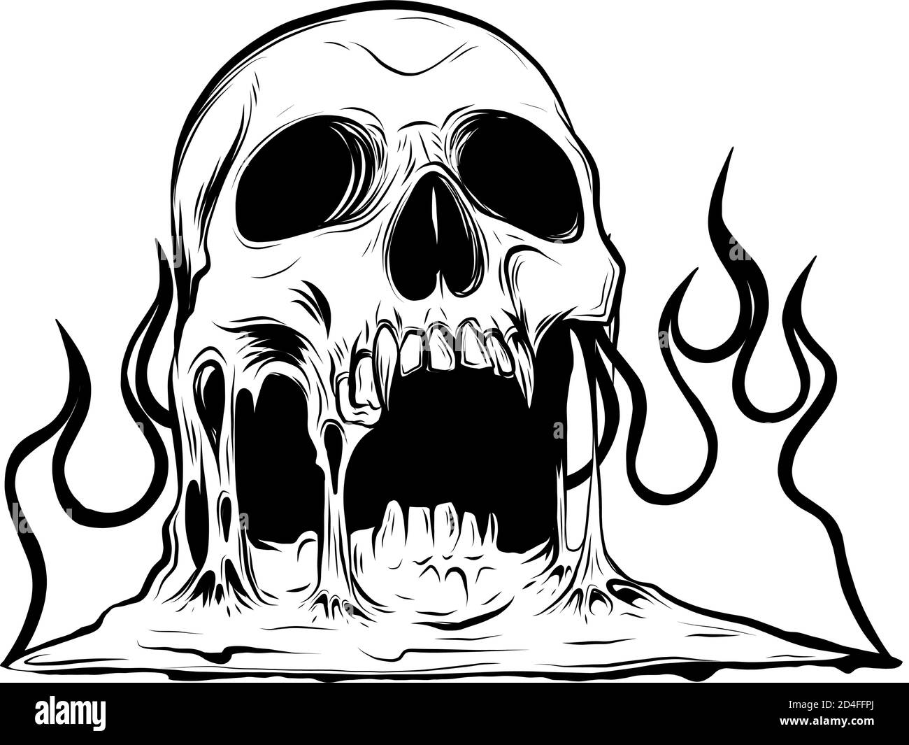 Vector burning skull with classic tribal flames isolated on white background. Stock Vector