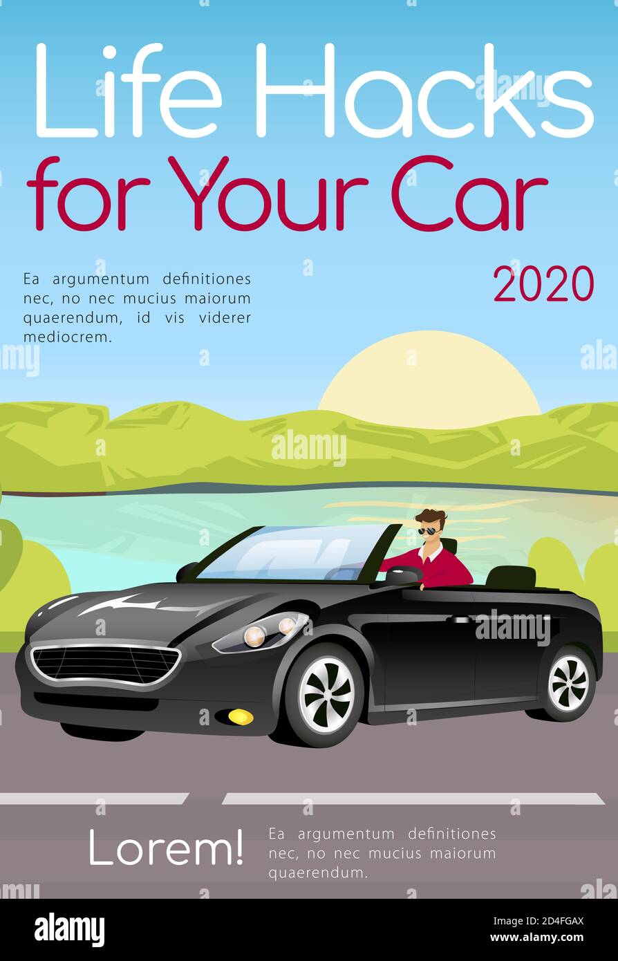 Life hacks for your car poster flat vector template Stock Vector Image