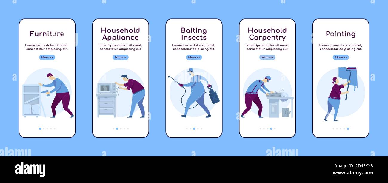 Home repair onboarding mobile app screen flat vector template Stock Vector
