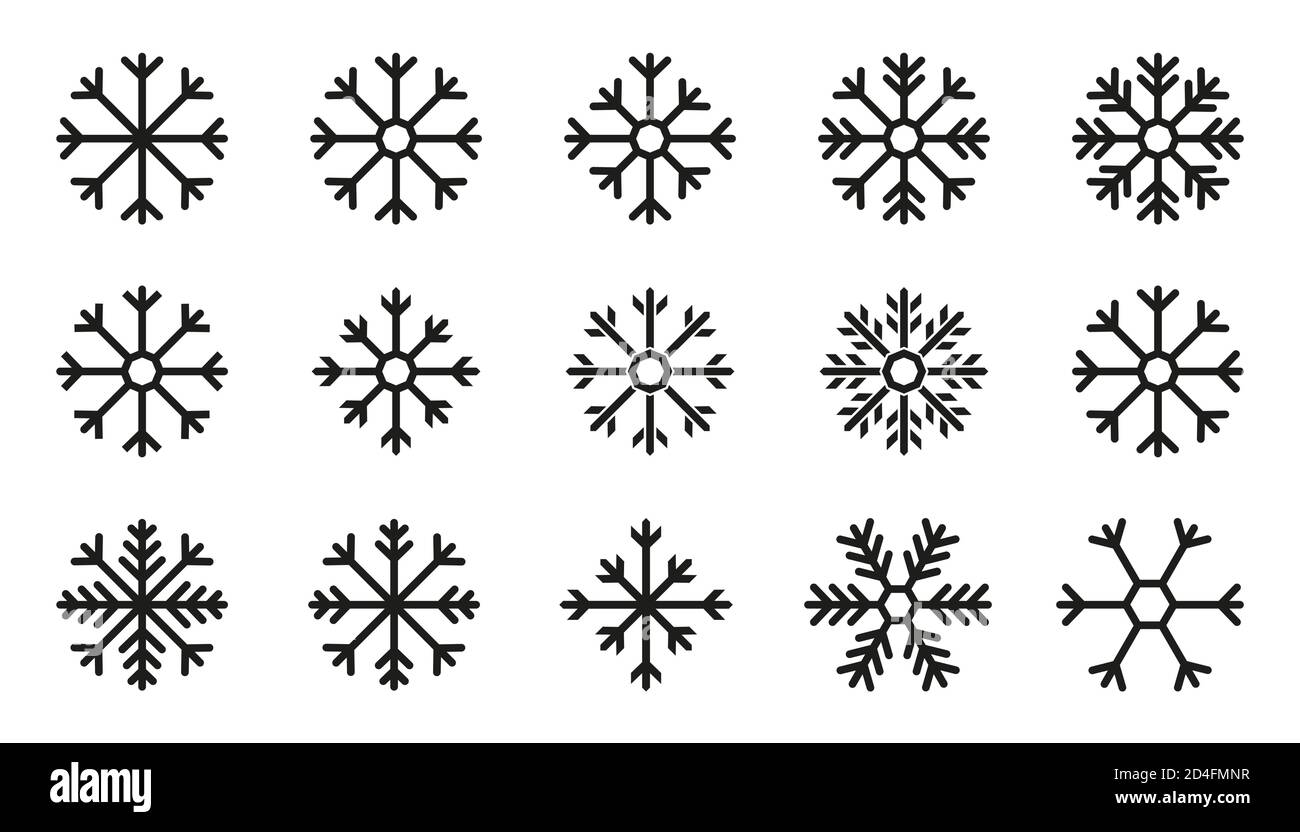 snowflake winter set of black isolated nine icon silhouette on white ...