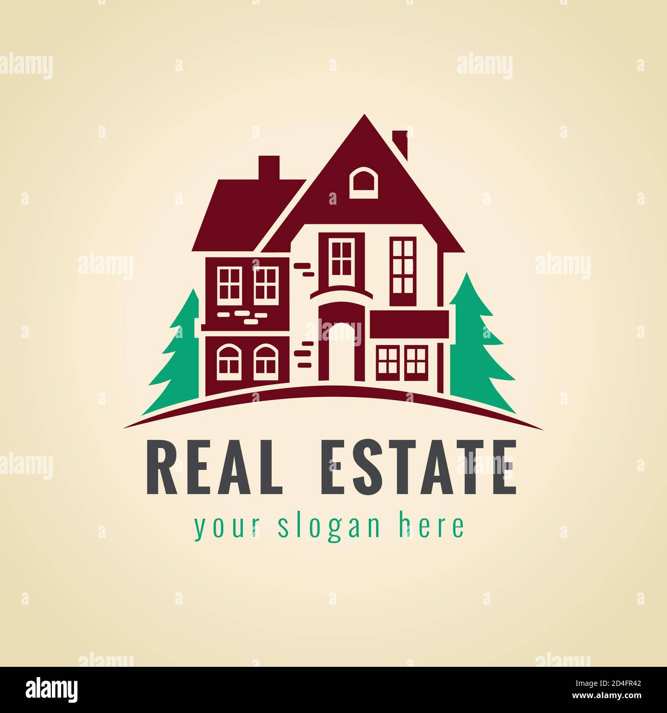 Real estate vector logo. House for sale sign. Estate agency sign, building, lease house, invest or landscape business. Country house brand creative. Stock Vector