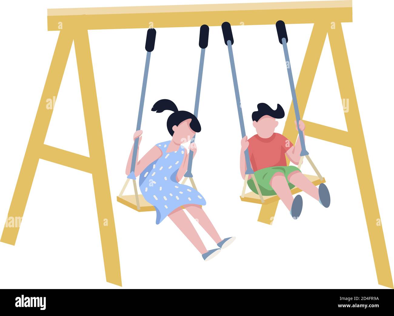 Children on chain swing flat color vector faceless characters Stock Vector