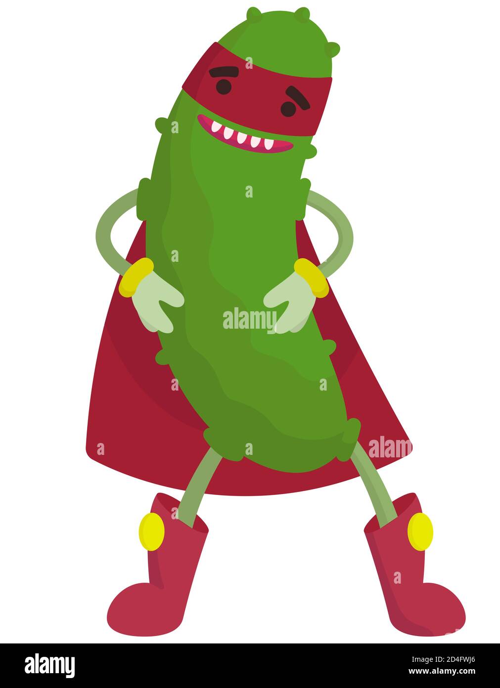 Funny vegetable superhero. Cucumber in cartoon style. Stock Vector