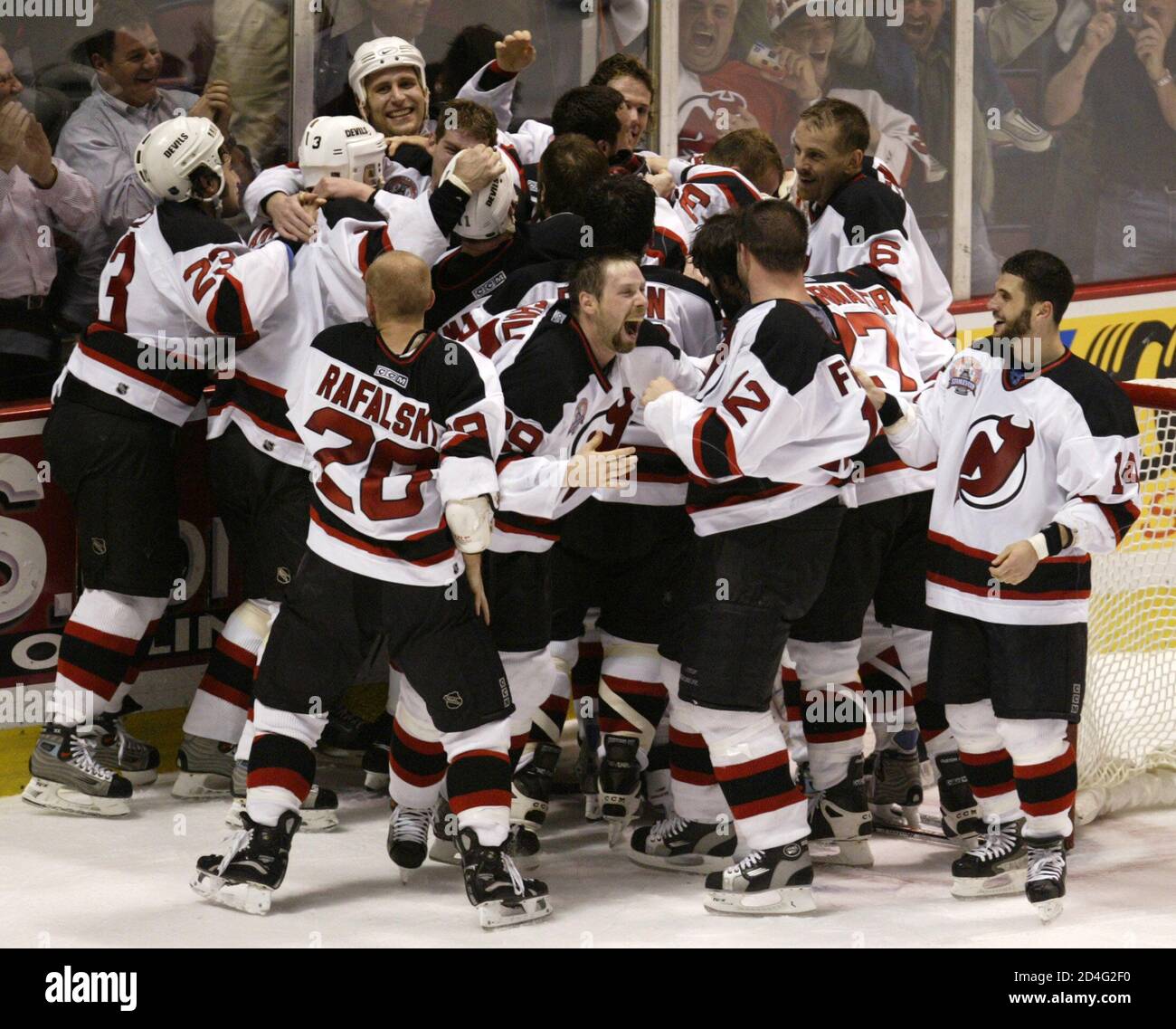 The New Jersey Devils celebrate winning the Stanley Cup after defeating the  Anaheim Mighty Ducks 3-0 in Game 7 of the NHL Stanley Cup Finals in East  Rutherford, New Jersey, June 9,
