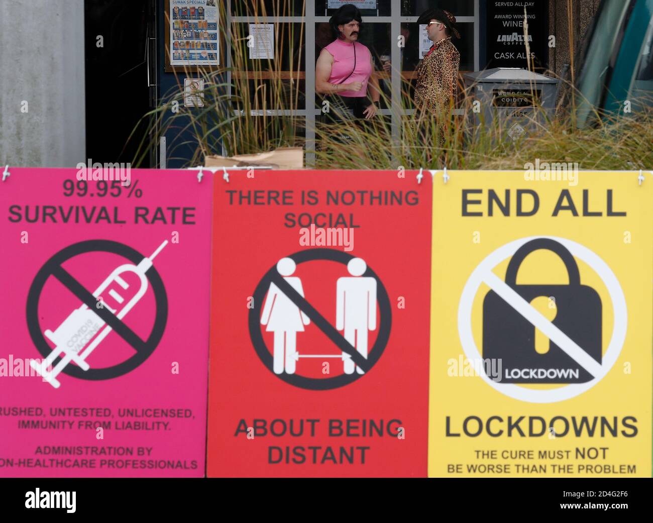 Nottingham, Nottinghamshire, UK. 9th October 2020. Men in fancy dress stand near an anti lockdown protest after it was announced Nottingham has the highest Covid-19 infection rate in the UK. Credit Darren Staples/Alamy Live News. Stock Photo