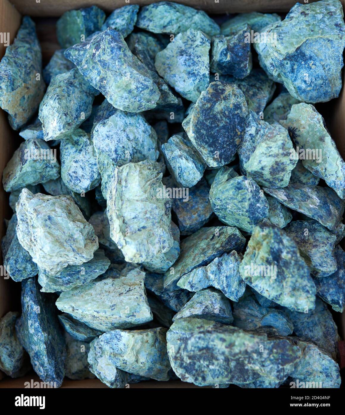 A set of big light blue with dark blue veins stones for landscaping, garden paths, flower arrangement Stock Photo