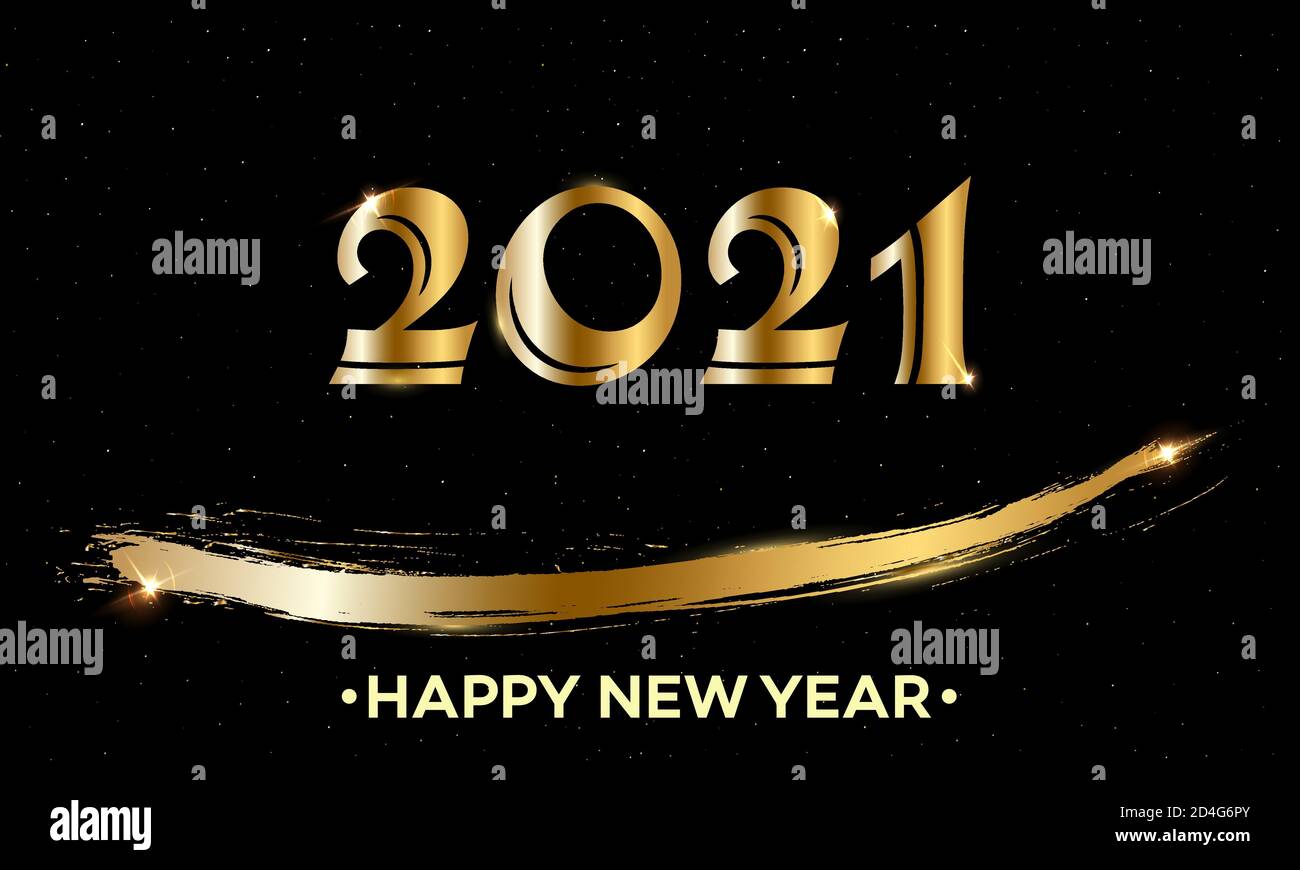 Luxury 2021 Happy New Year elegant design - vector illustration of golden 2021 logo numbers on dark background. Stock Vector