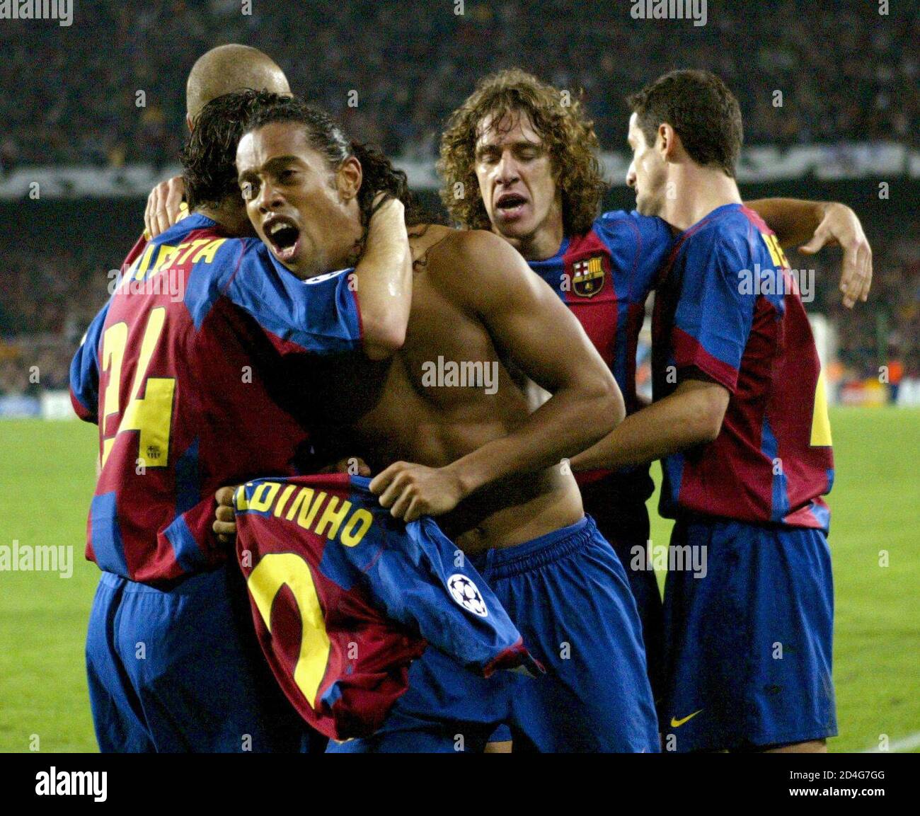 Fc Barcelona S Player Ronaldinho Celebrates With His Team Mates After Scoring The Second Goal Against Ac Milan During Their Champions League Match Fc Barcelona S Player Ronaldinho Celebrates With His Team Mates After