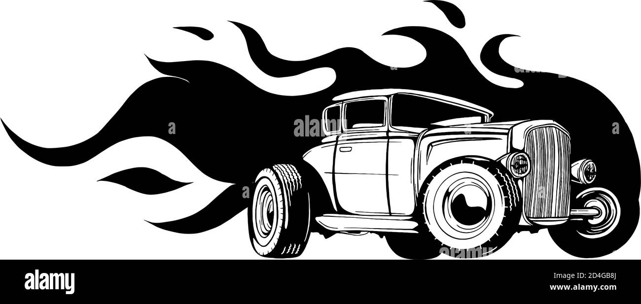 vector illustration muscle car with flames Crazy race Stock Vector