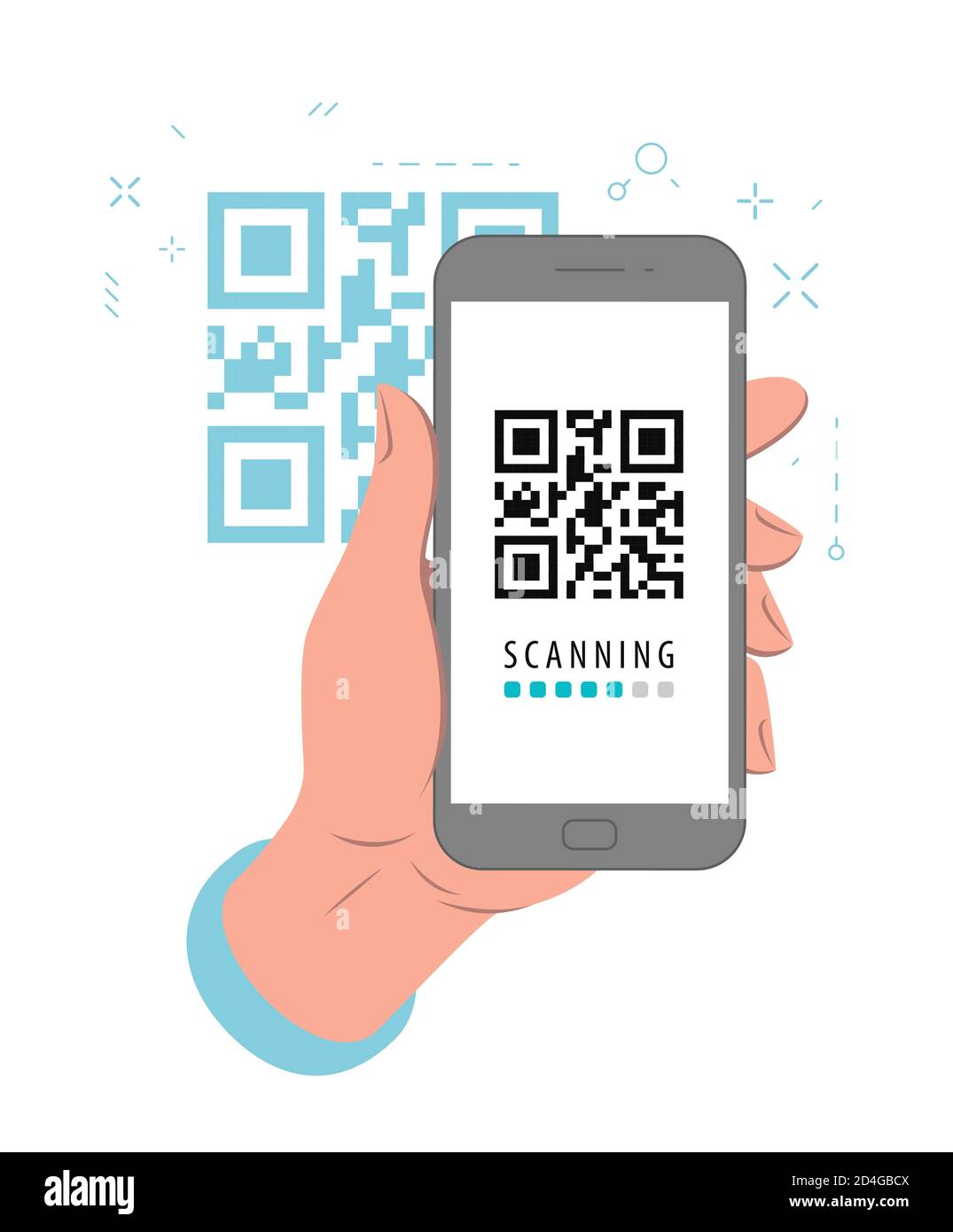 Hand holding a phone with qr code on the screen Stock Vector