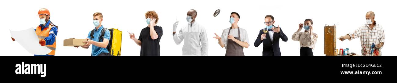 Group of people with different professions isolated on white background ...