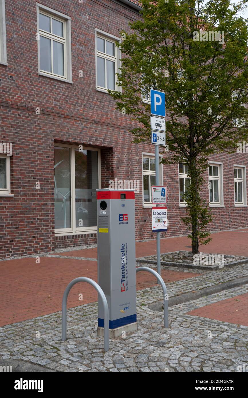 Electric charging point for electric vehicles. Whittmund. Germany. Stock Photo