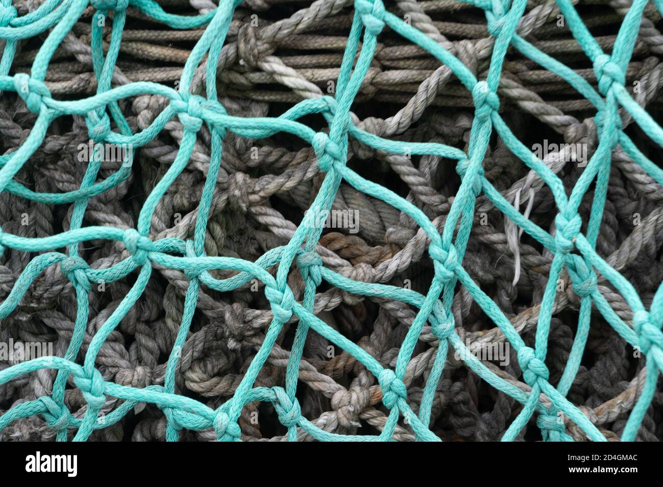 Close-up of commercial nylon fishing net. East Frisia. Germany. Stock Photo