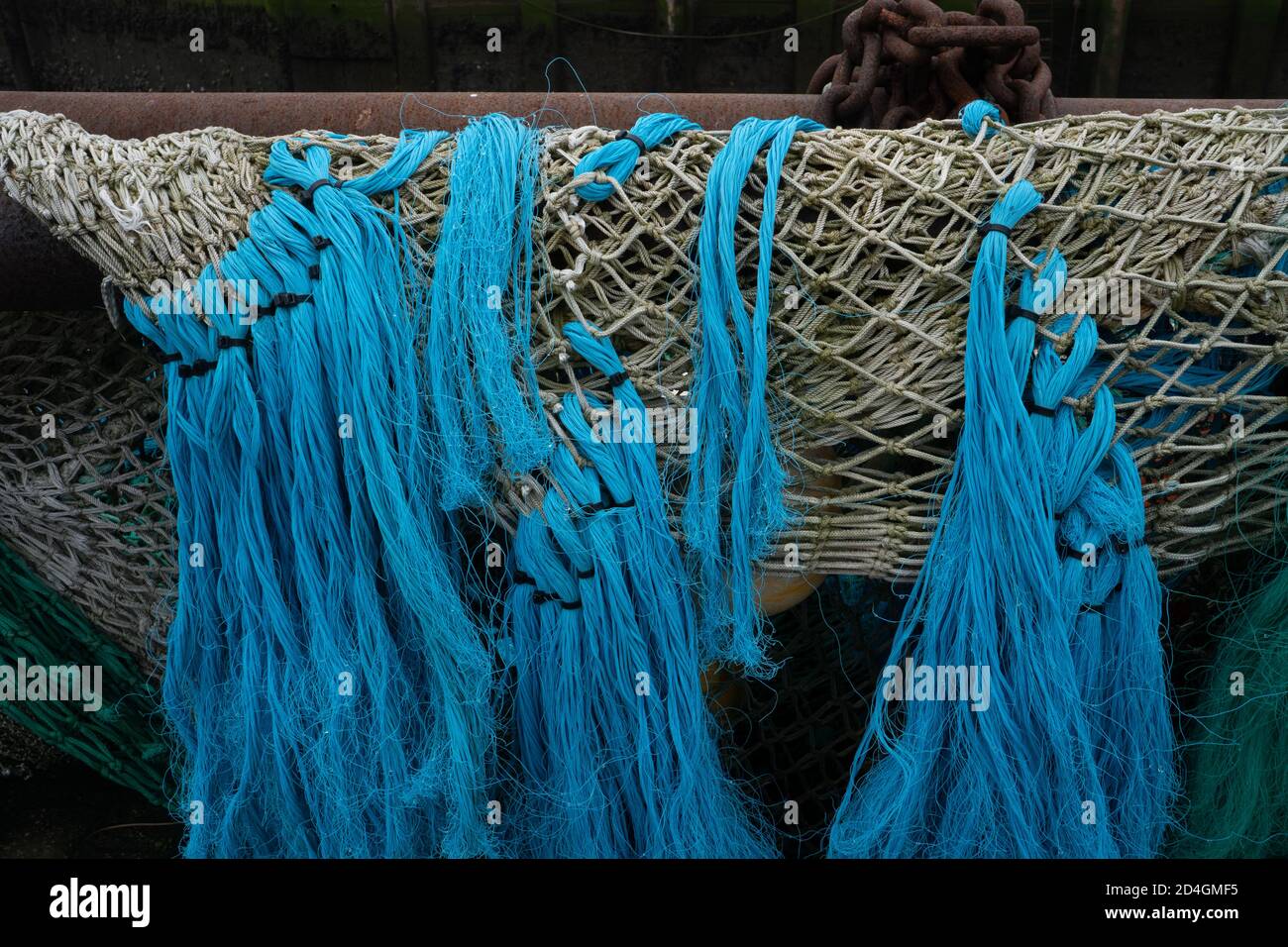 Close-up of commercial nylon fishing net. East Frisia. Germany. Stock Photo