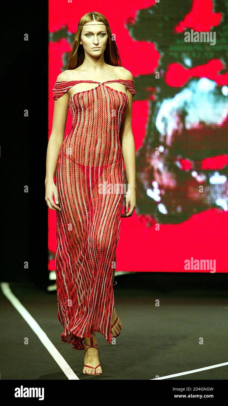 A Model For Portuguese Designer Fatima Lopes Presents This Creation As Part Of Her Spring Summer 2005 Ready To Wear Fashion Collection Show In Paris October 5 2004 Stock Photo Alamy