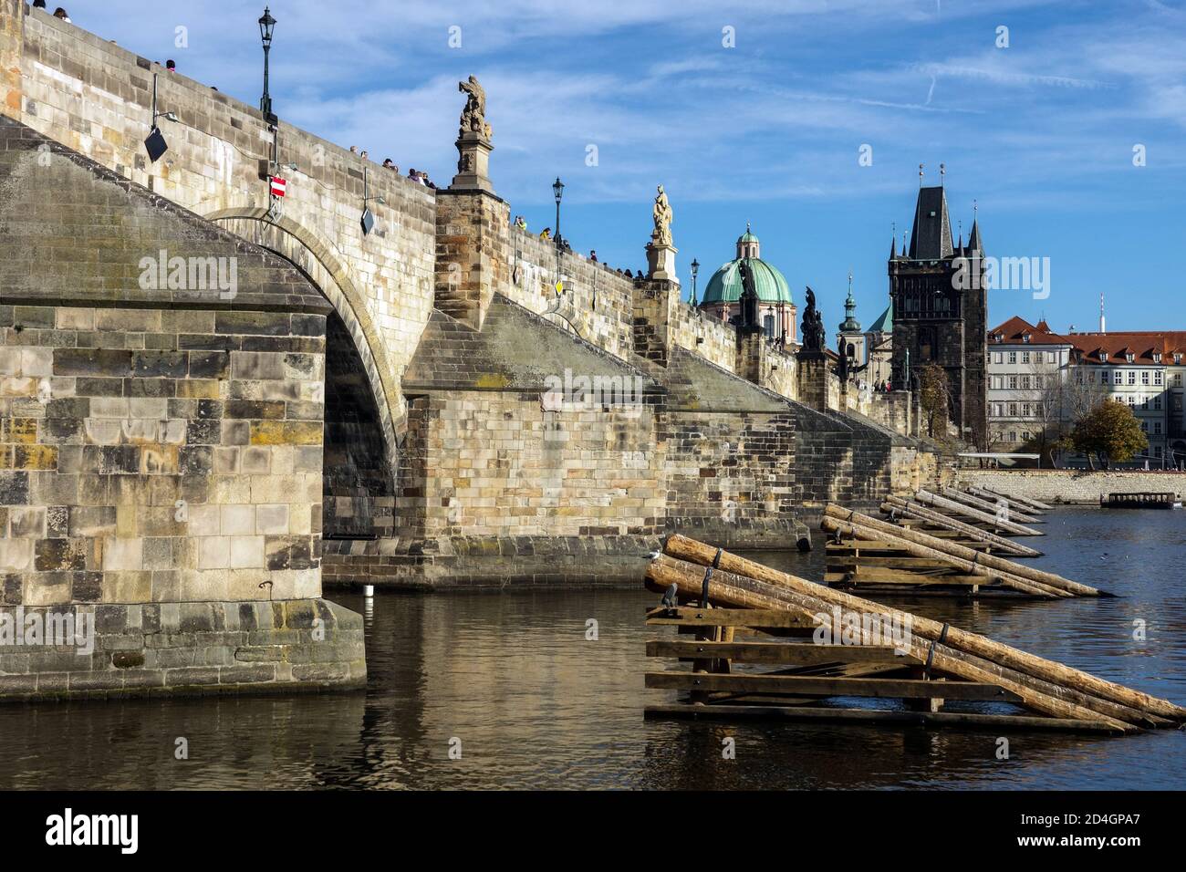 Stone Charles Bridge Prague over Vltava River Czech Republic  bridges arches Europe gothic architecture Stock Photo