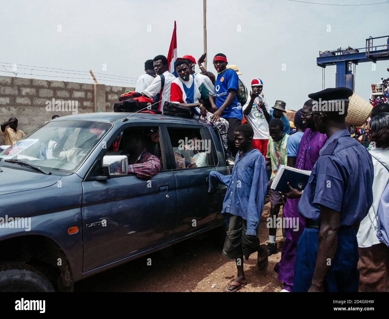 Supporters travelling from The Gambia to Senegal for a Africa Cup of Nations game in Dakar Stock Photo