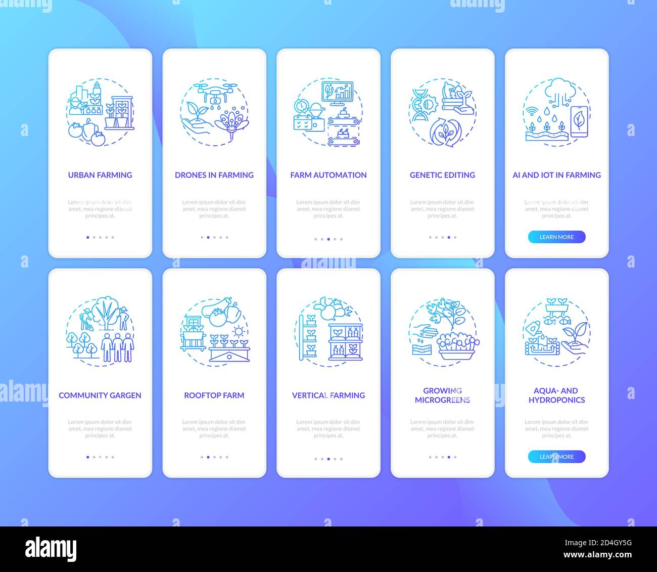 Farm production onboarding mobile app page screen with concepts set ...