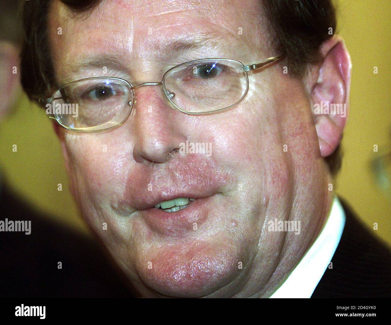Ulster Unionist Party leader David Trimble looks towards the media during a press conference inside Stormont Parliment Buildings, Belfast, October 18, 2001. Protestant politicians said on Thursday they would quit Northern Ireland's ruling coalition at midnight to try to force the IRA to start disarming. REUTERS/Paul McErlane  PM/AA Stock Photo