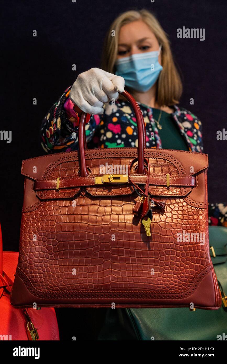 London UK. 09th Oct 2020. A very rare Hermes Birkin brown from 2015 that was only produced in extremely limited numbers with other Hermes Beirkin handbags Estimate 40 000 50 000 and a