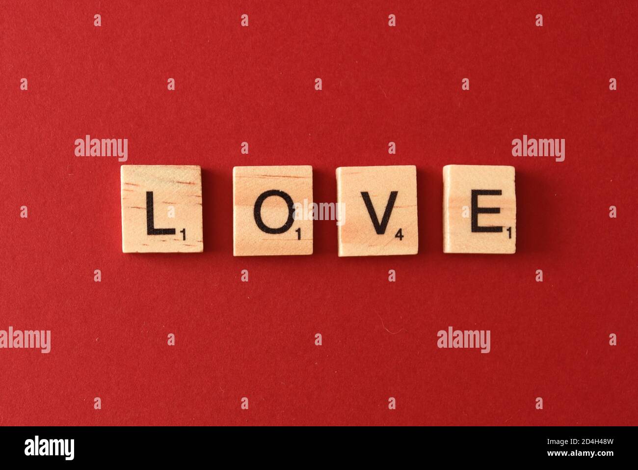 Love Spelt using scrabble style tiles Stock Photo