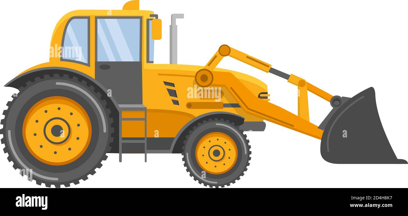 Yellow bulldozer tractor.Construction machine. Side view.Flat vector. Stock Vector