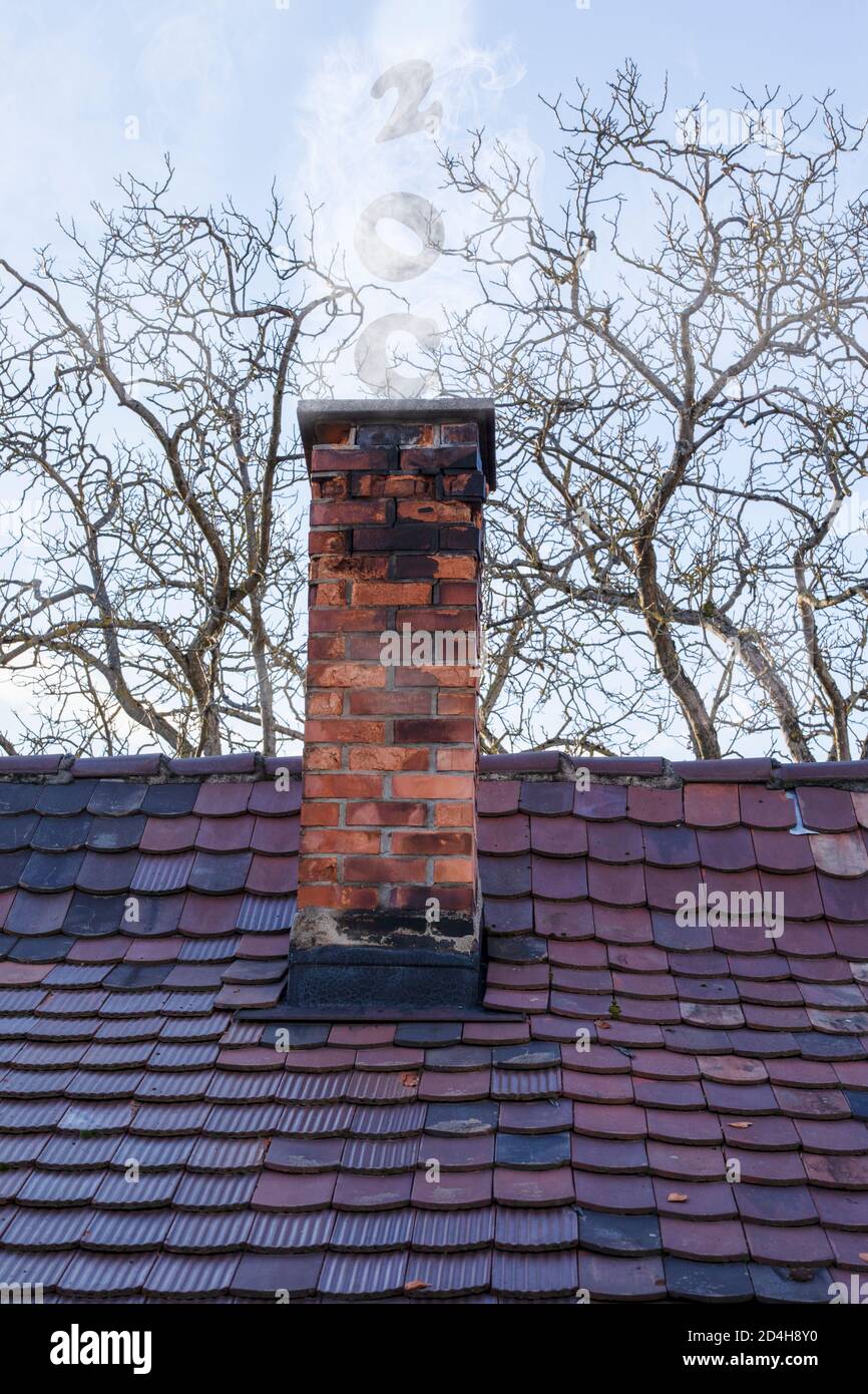 Old brick fireplace with CO2 emissions Stock Photo Alamy