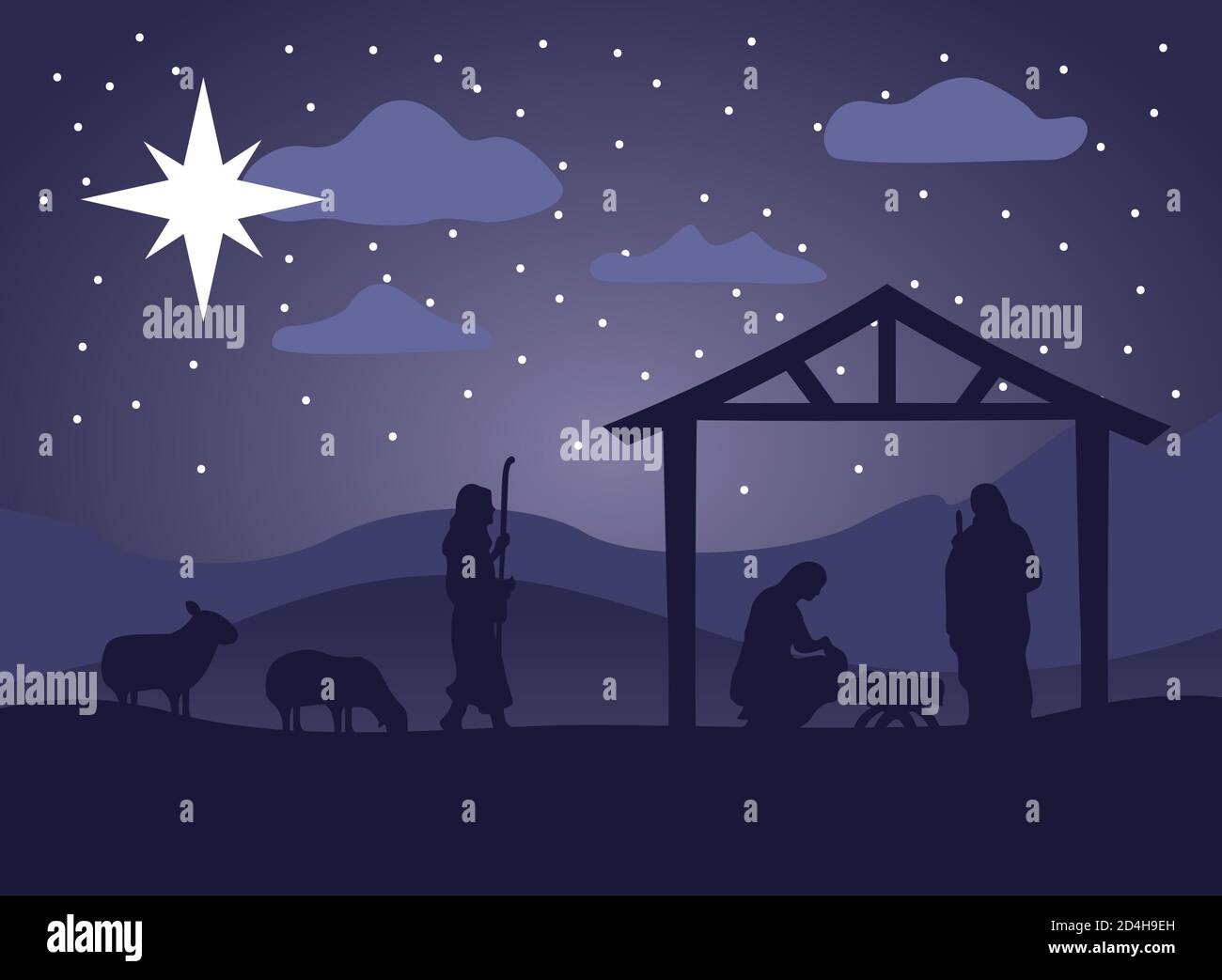 happy merry christmas manger scene with holy family in stable and