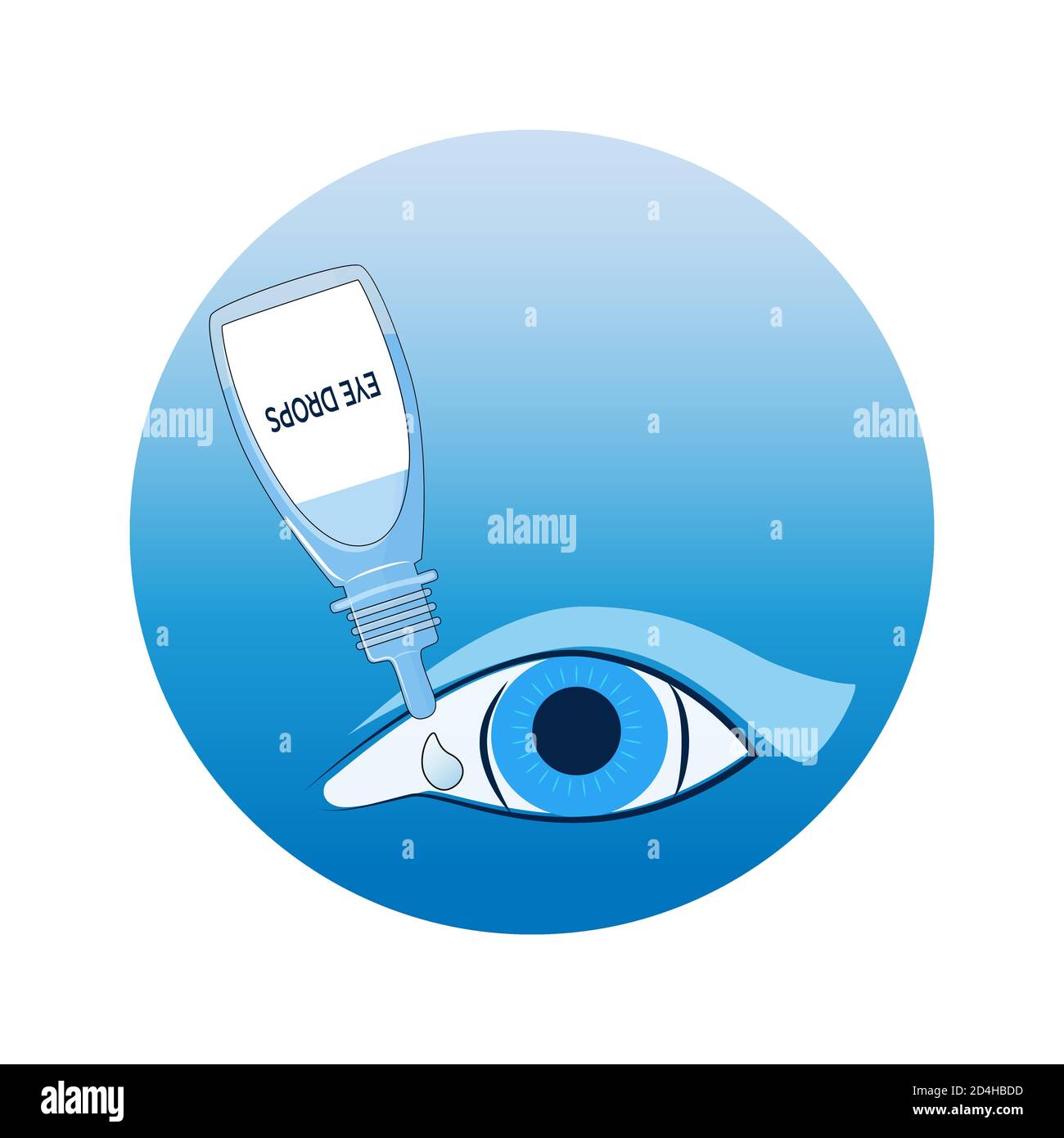 Eye drops bottle and eye icon isolated on white background, vector illustration. Stock Vector