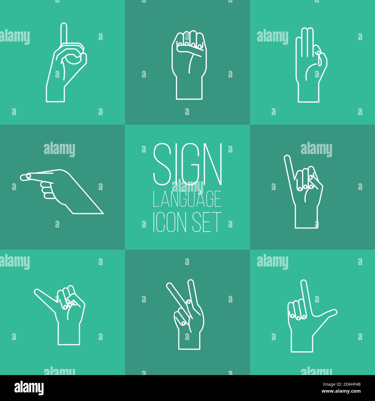 hand sign language alphabet line style set icons design of People help