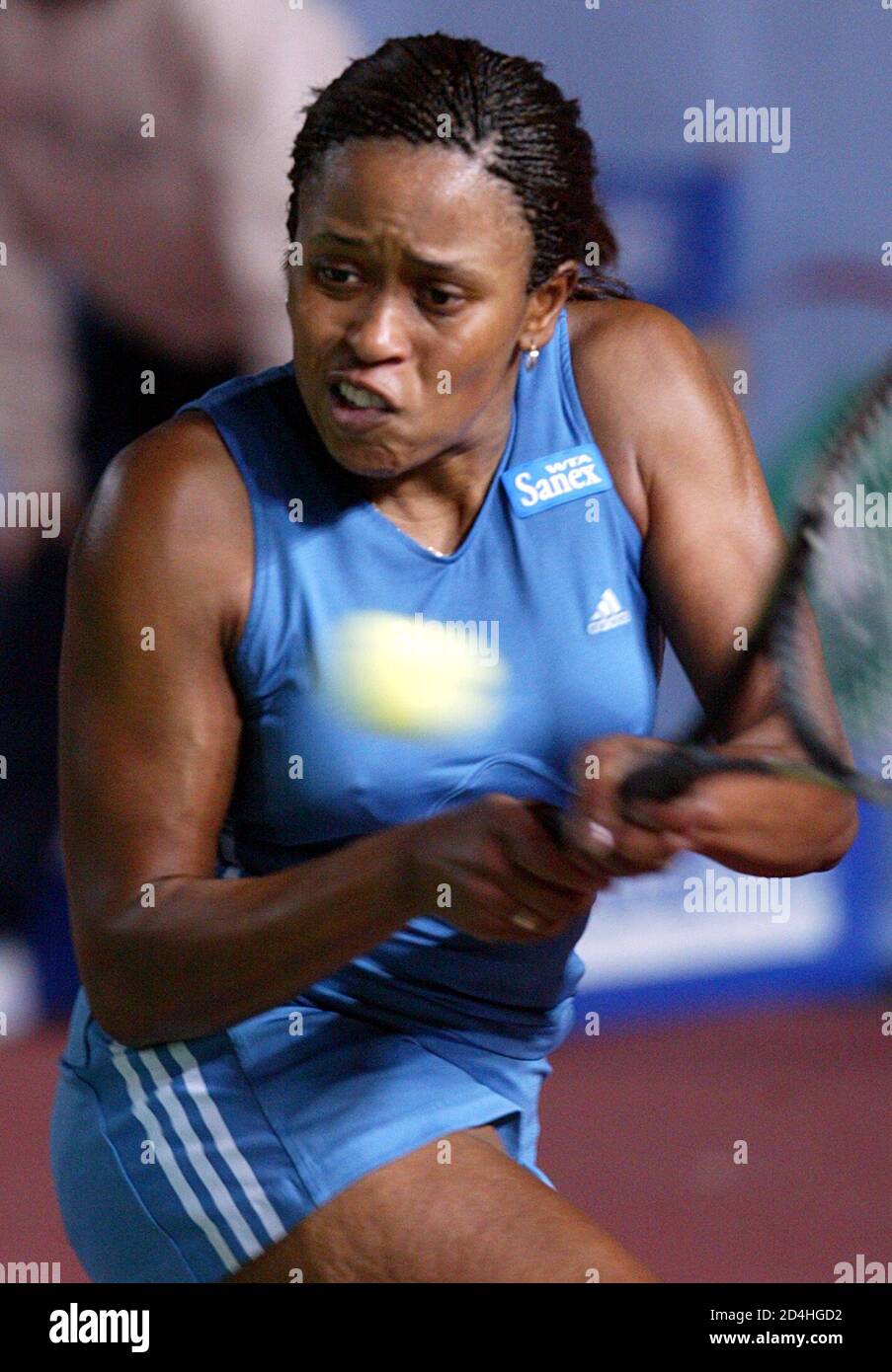 Chanda Rubin of the United States returns a shot during her match against Anastasia Myskina of Russia at the Hong Kong Ladies Tennis Challenge January 3, 2003. Rubin won 6-4 6-3. REUTERS/Kin Cheung  KC/CRB Stock Photo