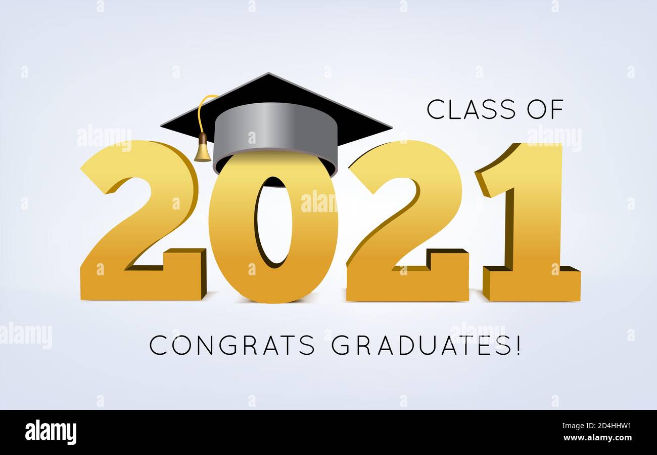 Graduation Class of 2021 with cap. Vector illustration Stock Vector