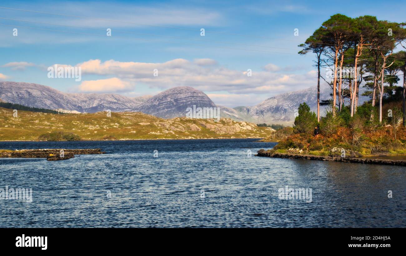 Beautiful landscape of lakes and mountains at Connemara National park in west of Ireland Stock Photo