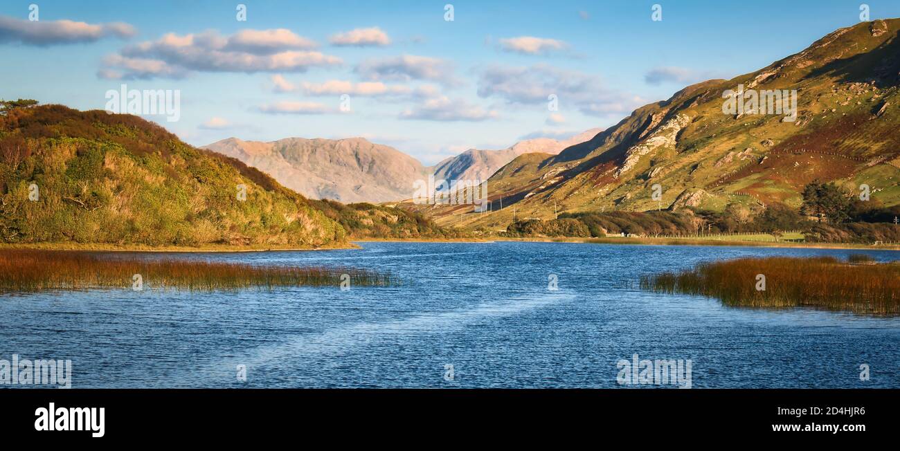 Beautiful landscape of lakes and mountains at Connemara National park in west of Ireland Stock Photo