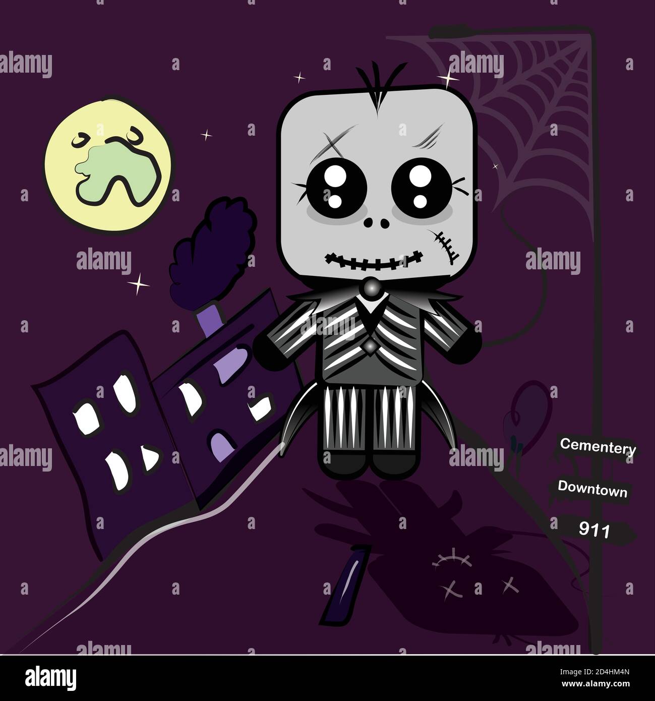 Skeleton kawaii in a cemetery Stock Vector